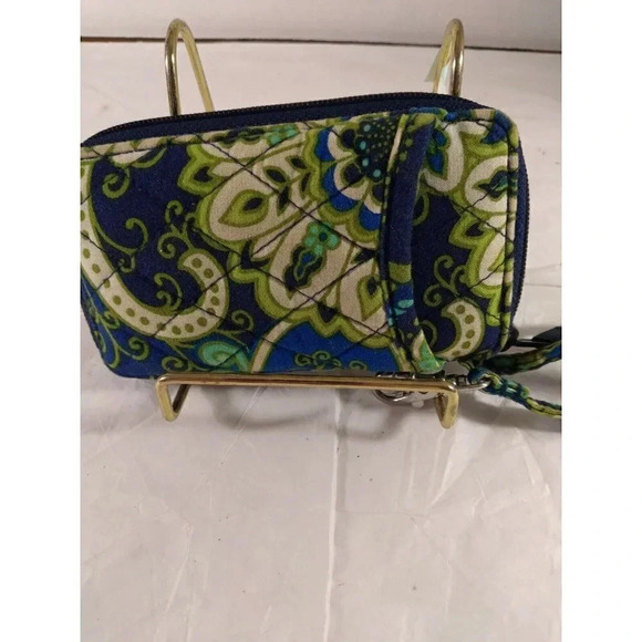 Vera Bradley Wallet Blue Green Wristlet Strap Zip Around 5x3 - Picture 2 of 7